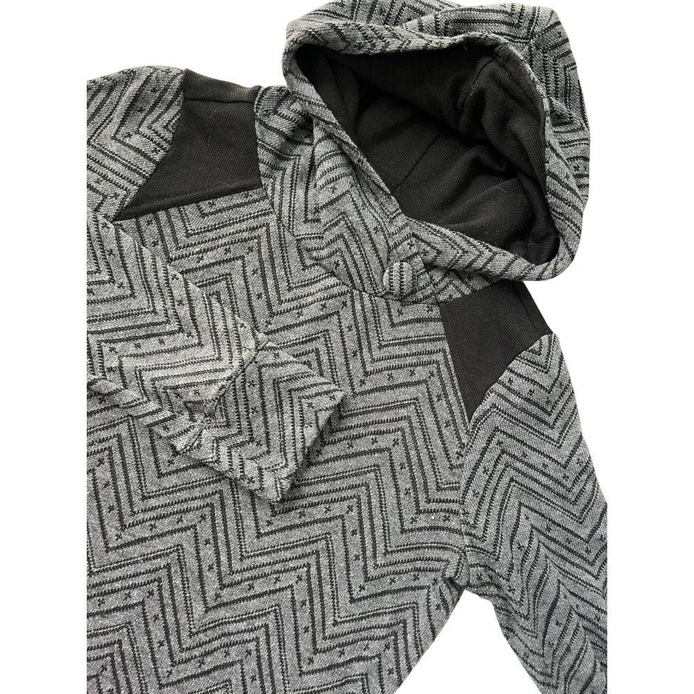 prAna Womens Small Grey Chevron Knit Pullover Hoodie‎ Thumbholes Side Cinch
